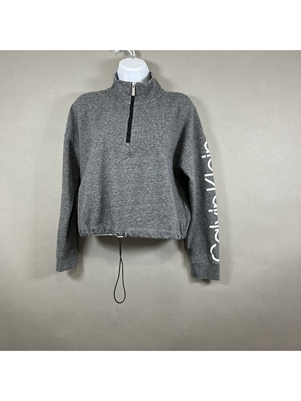 Calvin Klein Heather Gray Logo 1/2 Zip Long Sleeve Crop Sweatshirt